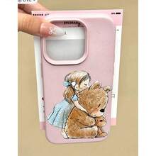 Cartoon Little Girl Teddy Bear Doll Pattern Fashionable Large Hole Pink Phone Case With Concave And Convex Texture On The Surface Of UV Printing Technology, 360 Degree All-Round Protection Compatible With Iphine 16 15 14 13 12 11 Series Smartphones Birthday Gift - 粉色 - 查看 4