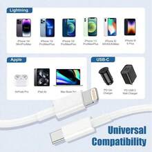 快速充电和高效数据传输线兼容 14 Pro Max/14 Pro/14 Plus/14/13/12/11/XS/XR/8/7/6、iPad、笔记本电脑系列兼容 14 Pro Max、14 Pro、14 Plus、13 Pro Max、13 Pro、13、12 Pro、12、11、XS、XR、8 Plus、8、7、6、5、SE，适用于 iPad Lightning 充电器 MFi 认证 - 白色 - 查看 5