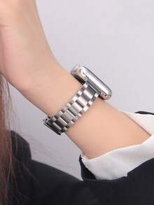 1条女士可调节时尚抗氧化不锈钢表带，兼容 38mm、40mm、41mm、42mm、44mm、45mm、46mm、49mm，兼容 Series 11/10/9/8/7/6/5/4/3/2/1/SE，智能手表表带，配件，情人节礼物和女士礼物，智能手表表带 - 銀色 - 查看 3