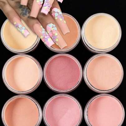 Bộ 9 màu bột acrylic, màu hồng nude và trắng bóng cao cấp, thiết kế móng nghệ thuật DIY, 9 màu bột acrylic tạo hình 3D móng tay kiểu Pháp, nối dài và chạm khắc, bộ dụng cụ làm móng acrylic 3D polymer chuyên nghiệp, quà tặng cho phụ nữ và bé gái, móng bền lâu và dễ sử dụng.