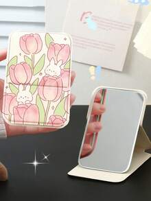 1/2pcs Tulip Folding Makeup Mirror, Adjustable Mini Desktop Mirror, Ins Style Tulip Flower Handheld Mirror, Pocket Mirror, Travel Portable Mirror, Birthday/Holiday Gift For Female Friends,Giveaways,Travel,Cheap Stuff,Travel Essential - Multicolor - View 2