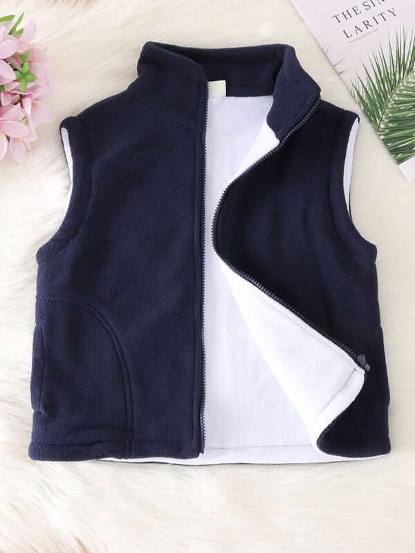 Young Boys Warm Vest Dual Layer Thickened Sherpa Vest Outerwear, Waistcoat, Autumn/Winter Fleece