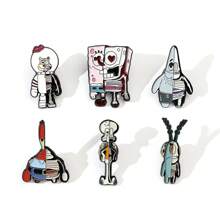 SPONGEBOB 海绵宝宝1/6件创意动漫海绵宝宝胸针套装创意浮游生物机器人珐琅别针背包服装首饰金属徽章配饰礼物