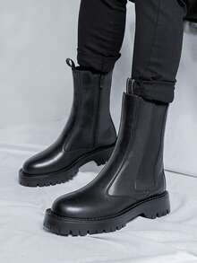 Botas Chelsea para hombres, nuevas botas de estilo británico para otoño/invierno con suela gruesa y alta, botas de motocicleta de PU de caña alta para adolescentes