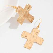 Hammered Bold Cross Necklace Thick Chain Set For Women Men Chunky Golden Silvery Statement Pendant Necklace Vintage Chain Pendant Jewelry