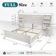 Farmhouse Platform Bed Frame With Wide Headboard & 4-Tier Bookshelves, Charging Station, 2 Storage Drawers, Noise-Free, No Box Spring Needed - 質樸的白色 - 查看 2