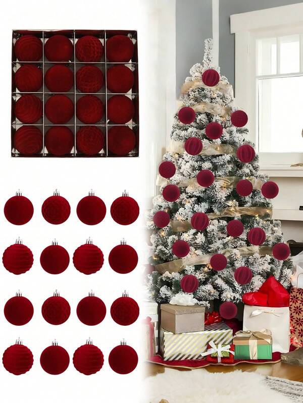 16 件天鹅绒圣诞树球饰品，防碎泡沫装饰球 2.8 英寸（约 7 厘米）球形圣诞装饰圣诞树球适用于圣诞派对悬挂装饰婚礼生日新年装饰