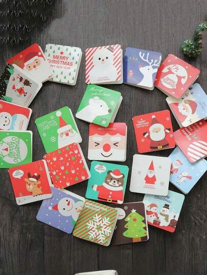 20/40/60 Pcs Mini Christmas Cards, Various Holiday Designs, Suitable For Family And Friends Holiday Note Cards, 2.7x2.7 Inches, English, Very Suitable For Christmas Parties And Gifts, Christmas Cards Holiday Greetings Small Cards Mini Cute Cartoon Message Thank You Card Christmas Gifts (Mixed Random)