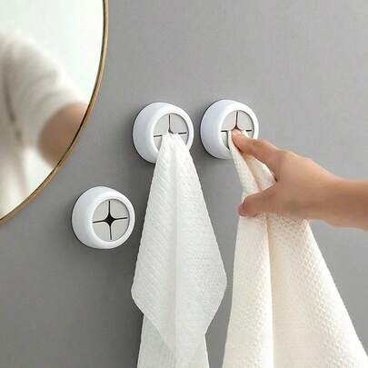 Kitchen Towel Holder, Tea Towel Holder, Push In Suction Hand Towel Holder For Bathroom,Adhesive Wall Hook For Dish Towels, Round Wall Mount Towel Holder For Bathroom, Kitchen And Home, Wall, Cabinet, Garage, No Drilling Required