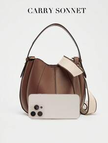 棕色优雅女士大容量棕色皮革手提/单肩包，假日必备，时尚女士完美之选，女士礼物，假日必备，旅行必备 - 棕色 - 查看 3