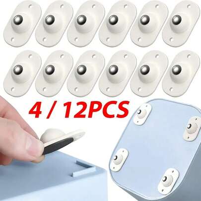 4/12pcs Self-Adhesive Strong Roller Wheels - Polished Metal Finish, 360° Swivel For Kitchen Appliances & Small Furniture