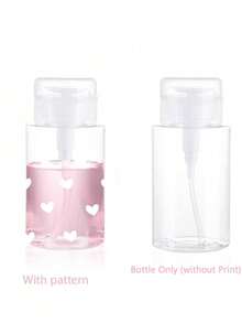 可爱白色爱心图案可重复灌装透明旅行卸妆瓶，带3.38盎司/6.76盎司便携式按压泵，适用于卸甲油、爽肤水和卸妆液，圆顶设计，仅限手洗，可重复使用，卸妆瓶