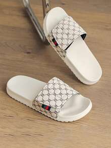 Men's Spring To Summer Casual Retro Print Slippers, Fashion Versatile Unisex Slippers, Non-Slip Waterproof Plus Size Slides - White - View 4