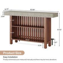LITTLE TREE 63-Inch Large Home Bar Unit, 2-Tier Mini Bar Table Height Pub Table With Footrest, Modern Coffee Bar Cabinet For Home Kitchen, Bistro, Dining Room, Living Room - Gray and Rustic Brown - View 3