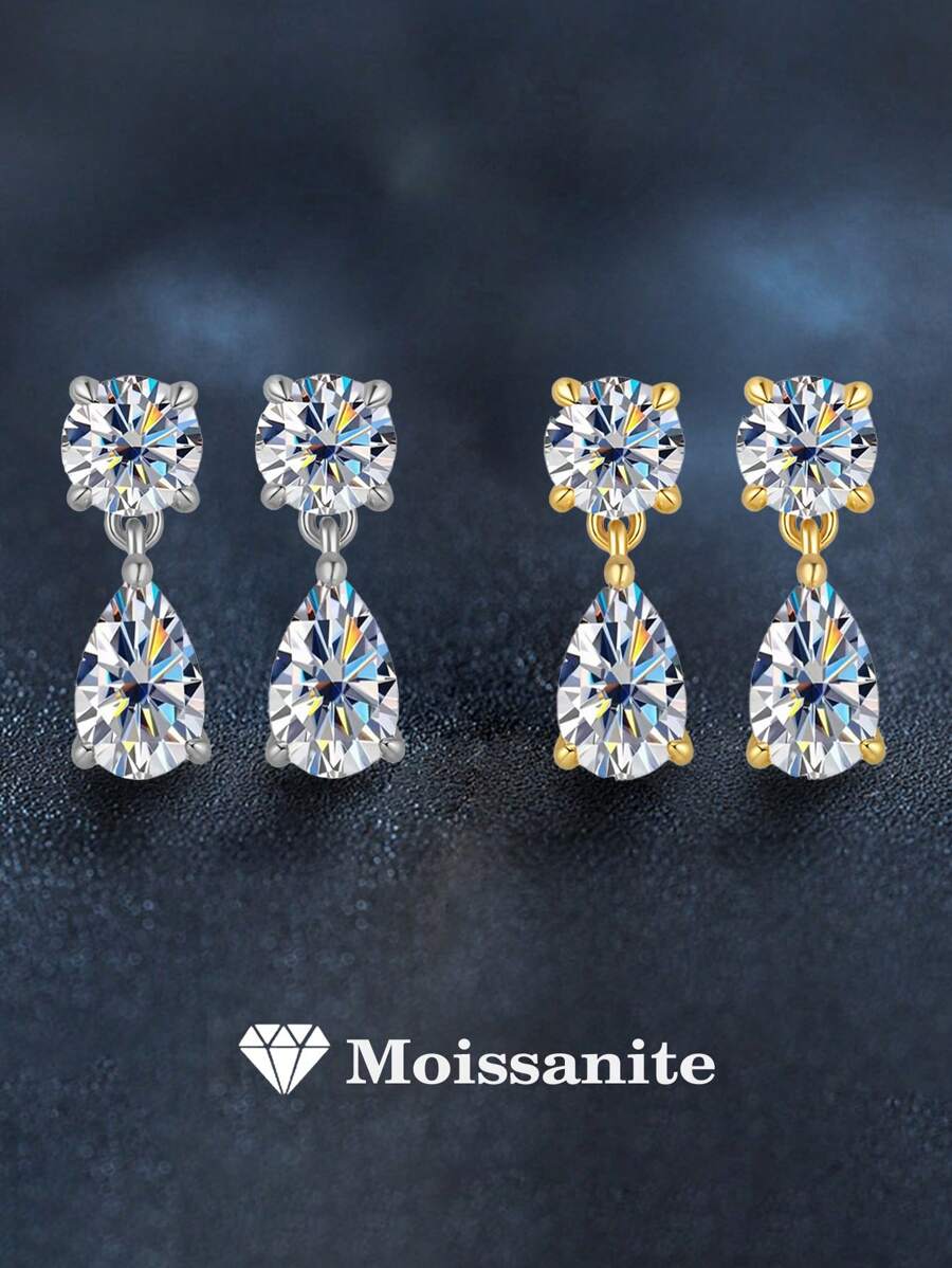 2 件简约 925 纯银 1.4 克拉莫桑石女士耳环，适合通勤、派对、度假、生日、新年、情人节、母亲节、结婚周年纪念日、圣诞节、女士珠宝礼物 - 耳環 - 查看 1