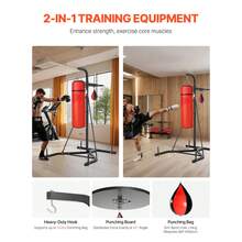 2 In 1 Punching Bag Stand, Steel Heavy Duty Workout Equipment, Adjustable Height Boxing Punching Bag And Speed Bag Stand, Freestanding Sandbag Rack, Holds Up To 140 Lbs, For Home Gym Fitness - 黑色 - 查看 2