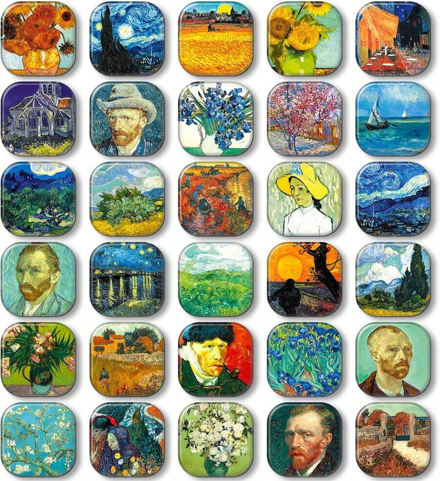 (Fast Shipping Free Shipping) MORCART 30Pack Art Decorative Fridge Magnets Cute Refrigerator Magnets For Locker Whiteboard School Office And Kitchen (Vangogh) - 梵谷 - 查看 1