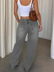 Oversized Loose Low-Waist Straight-Leg Jeans For Women, Bold Bright Color, European & American Street Style - Light Grey - View 2