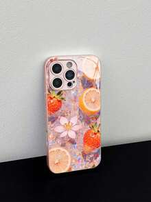 Carcasă de telefon roz, cu model strălucitor, cu halou, cristalin, flori de cireș colorate, gradient strălucitor, compatibilă cu 16 Pro Max/15 Pro/14/13/12 Pro/11/XS Max, Galaxy S25 Ultra/S24/S23/S22 Plus/A54/A55, Redmi Note 13 Pro/14 Pro, 13T Pro - Roz - Vizualizare 2