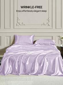 1件装高级丝滑缎面床单，柔软透气，不易起皱，提升睡眠质量，奢华酒店风格，送给父母朋友的理想礼物，深口袋设计，柔软透气，适用于各种尺寸的床——单人床、双人床、特大号床、大号床，通过Oeko-Tex认证 - 蒟蒻紫 - 查看 5