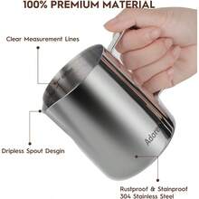 ~Milk Frothing Pitcher 16oz 480ml Milk Frother Cup Stainless Steel Steaming Pitcher Coffee Bar Cappuccino Espresso Machine Accessories Barista Tools Steamer Cup Milk Jug With Latte Art Pen - SilverMirror - View 2