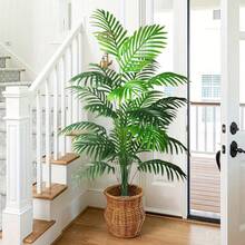 1 pieza Planta artificial grande de 120cm, Árbol de palma falso, Hojas de palma tropical, Imitación de árbol de palma, Árbol alto, Toque realista para interiores, Hojas de bambú con caparazón de tortuga de plástico, Adecuado para decoración del hogar, cocina, exterior, oficina, maceta no incluida - Multicolor - Ver 3