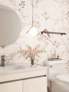 一卷自粘壁纸，图案为一只站在树枝上的小鸟，尺寸为 17.7 英寸 x 18.1 英寸，防水且可拼接。适用于家居装饰、墙面装饰、客厅、卧室、书房墙贴、沙发、电视背景墙装饰贴纸，防水，以及旧家具翻新墙纸、房间装饰、厨房客厅装饰。 - 彩色 - 查看 3