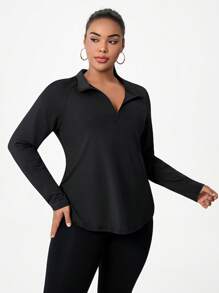 Plus Size Women's Solid Color Half-Zip Raglan Sleeve Casual Sports Sweatshirt