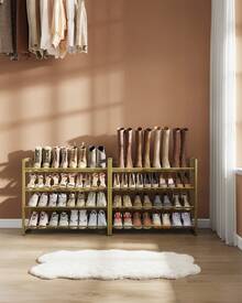 SONGMICS Shoe Rack, 8-Tier Shoe Organizer, Metal Rack For Garage, Set Of 2, 4-Tier Stackable Shelf, With Adjustable Flat Or Angled Shelves, 32-40 Pairs - Gold - View 4