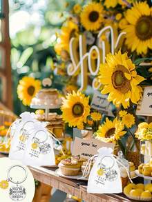 1pc/8pcs/16pcs/24pcs Inspirational Sunflower You're Awesome Key Chain Gift Set,Inspirational Sunflower Keychain Gifts,With Stainless Steel Key Chain,Green Leaf Thank You Card, White Organza Gift Bag - Multicolor - View 6