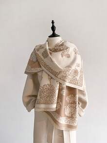 1pc Elegant Plant & Tree Pattern Jacquard Scarf, Warm & Versatile For Women, Suitable For Air-Conditioned Rooms, Autumn/Winter