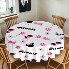 1pc Tablecloth Home Print Table Cute  Pattern Tablecloth - Adorable Black  Heads With Pink Polka Dot Bows, Pink Baby Shoes, And Pink And Purple Flowers Scattered Across A White