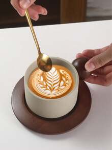 1pc Creative Minimalist Ceramic Coffee Cup & Saucer Set, With Wooden Ball Handle, Office & Casual Mug, Home Breakfast Cup, Latte Art Coffee Cup, Afternoon Tea Cup & Saucer, Practical Drinkware - Multicolor - View 5