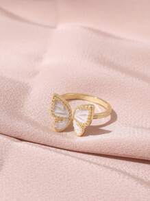 1 Podwójny pierścionek z motylem, wzór niszy, pierścionek na palec wskazujący Premium Sense, modny, spersonalizowany, otwarty pierścionek