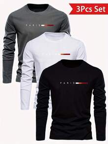 3pcs/Set Men's Casual Letter Print Long Sleeve T-Shirts - Multicolor - View 1