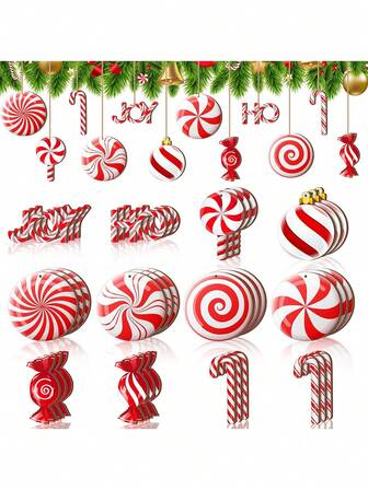 12/24/36 piezas Adornos colgantes de caramelos navideños, adornos navideños de madera con forma de piruleta de menta, bastón de caramelo, decoraciones de árbol de Navidad rojas y blancas con cuerda para manualidades, fiestas, decoración del hogar, oficinas, fiestas temáticas, regalos de Navidad, decoraciones navideñas de invierno