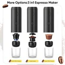Máy pha cà phê espresso điện cầm tay, máy pha cà phê mini du lịch, thích hợp cho cả đồ uống nóng và lạnh, điều khiển bằng nút bấm dễ sử dụng, máy pha cà phê 2 trong 1 cho ô tô với cổng sạc USB-C, có thể xay hạt cà phê hoặc sử dụng viên nén, lý tưởng cho gia đình, văn phòng, cắm trại, ô tô và du lịch. - 2 trong 1 - Xem 3