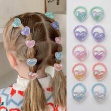 10pcs/Pack Cute Pearl Glitter Heart, Butterfly, Bear, Star Hair Ties For Little Girls, Children Hair Accessories - Mixed color - View 2