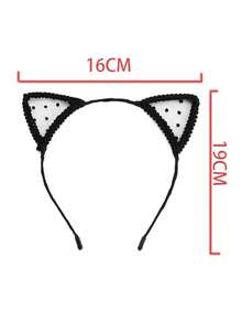 1pc Cute Lace Cat Ear Headband, Sexy Hollow Bunny Ear Headband For Christmas Party, Birthday Party, Daily Wear, Black