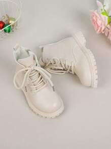 1 Pair Kids Boots, PU Design Heart-Shaped Zipper Thick Sole Boots, Suitable For Boys And Girls, Elementary/Middle School Students, All Seasons, Commuting, Holidays, Parties