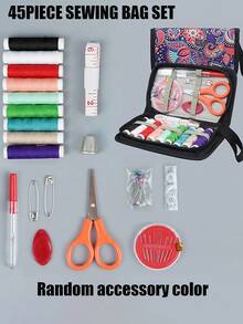 1 set d'outils de couture portables imprimés, kit d'outils de couture pratique pour la maison - 10 pièces/45 pièces/86 pièces/130 pièces Boîte de fils, aiguilles, enfileur, fournitures de couture artisanales, comprend une boîte en tissu - Ensemble complet d'outils d'artisanat et de réparation avec des fils de couleurs assorties, convient aux voyages et à l'utilisation domestique des dames - Fournitures d'artisanat essentielles toute l'année