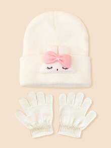 2pcs/Set Autumn/Winter Kids Gloves & Hat Set, Cute Rabbit Knitted Beanie, Baby Girl Earflap Knit Hat, Versatile For Daily Outings - 2PC - View 8