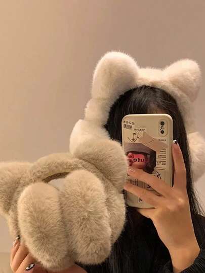 1 pezzo Paraorecchie in peluche con orecchie di gatto carino per donna, protezione auricolare invernale per studenti, ciclismo, antivento, adatto per Ognissanti e autunno