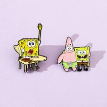 SPONGEBOB 海绵宝宝1/2件创意动漫海绵宝宝胸针创意派大星翻领别针金属珐琅徽章饰品背包服装配饰节日礼物圣诞节 - 均碼 - 查看 6