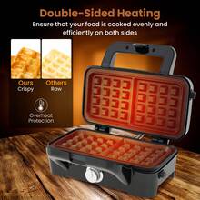 3 In 1 Waffle Iron Panini Press Grill And Sandwich Maker Set With Removable Non-Stick Plates & Portable Cool Touch Handle - US A Type Plug(110-127V) - View 3