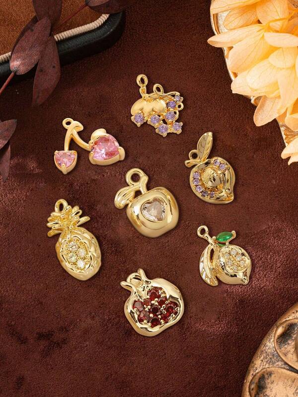 1pc Fruit Element Cubic Zirconia Necklace Bracelet Pendant, Exquisite Copper Jewelry Accessory Decoration, DIY Jewelry Gift