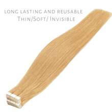 40pcs/100G , Thick Tape In Human Hair Extensions ,Seamless Invisible Skin Weft Extensions , Remy  Human Hair,Silky Straight For Fashion Women  ,10-26inch ,Easy To Apply (27# ) - S27 - 查看 5