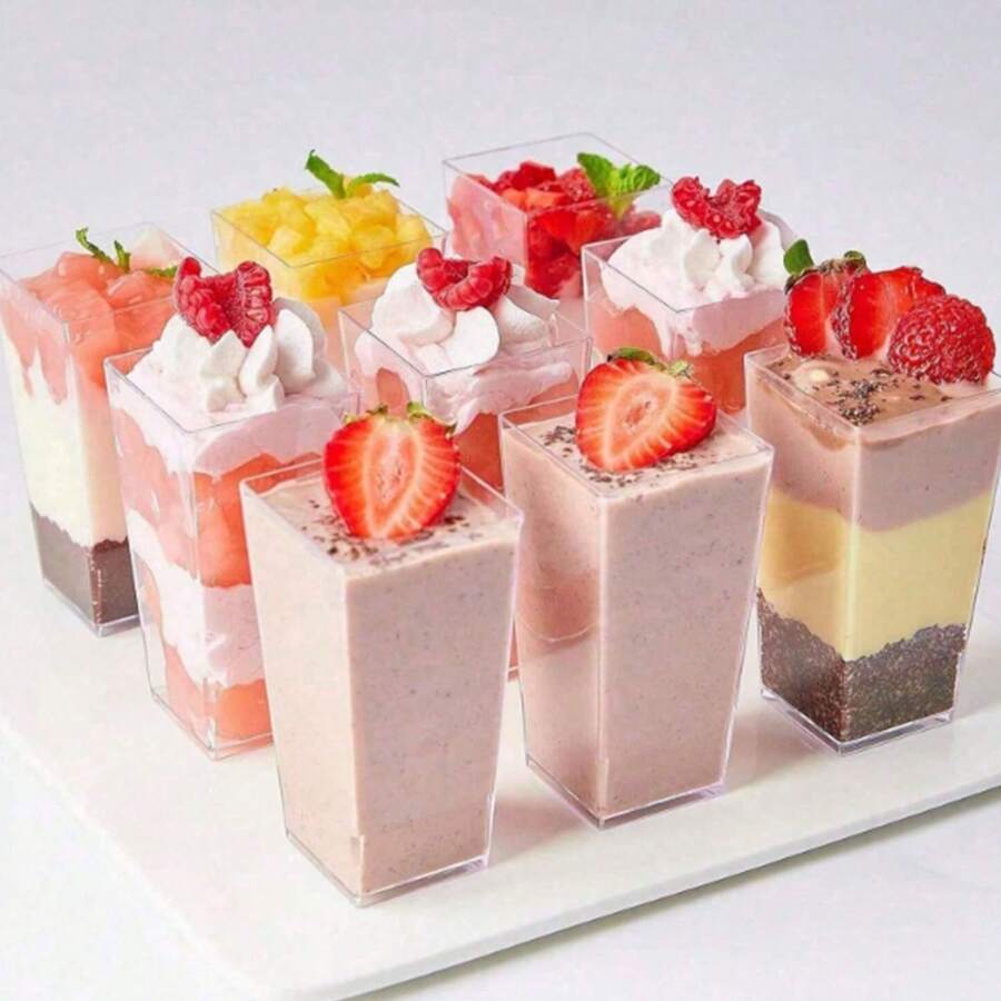 60/50/40/30/20/10pcs Set Reusable Mousse Mini Dessert Cups, Ice Cream Cups, Suitable For Yogurt, Frozen Desserts, Cheesecake, Pudding, Jelly, Appetizers, Ideal For Party, Mother's Day, Wedding, Travel, Afternoon Tea, Office, Convenient And Hygienic - Transparent - View 1