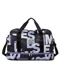 字母图案随机大容量行李旅行行李袋，过夜度假运动健身包，周末随身手提包，干湿分离，休闲多功能便携式单肩包，适合商务 - 彩色 - 查看 11