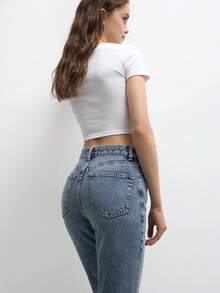The Petite Slouchy Jeans 2.0 Women's Modern Skinny Jeans Mid-Rise Stretch Denim Slim Fit Leg Pants With Pockets Tummy Control Butt Lift - 藍色 - 查看 3